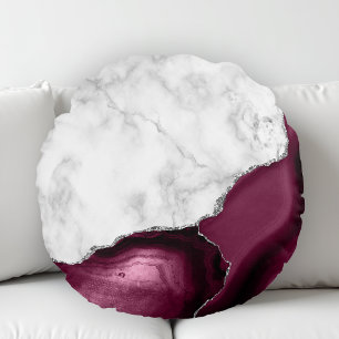 Coussins Ronds Agate de Bourgogne Marbre Blanc Paillettes Argenté