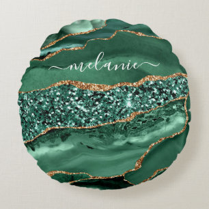 Coussins Ronds Agate Green Gold Parties scintillant Geode Marbre