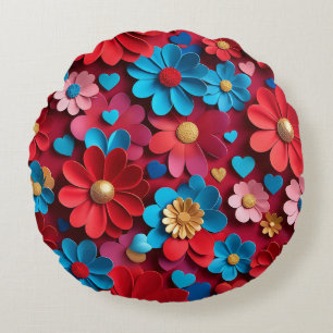 Coussins Ronds Agencement de fleurs et de cœurs