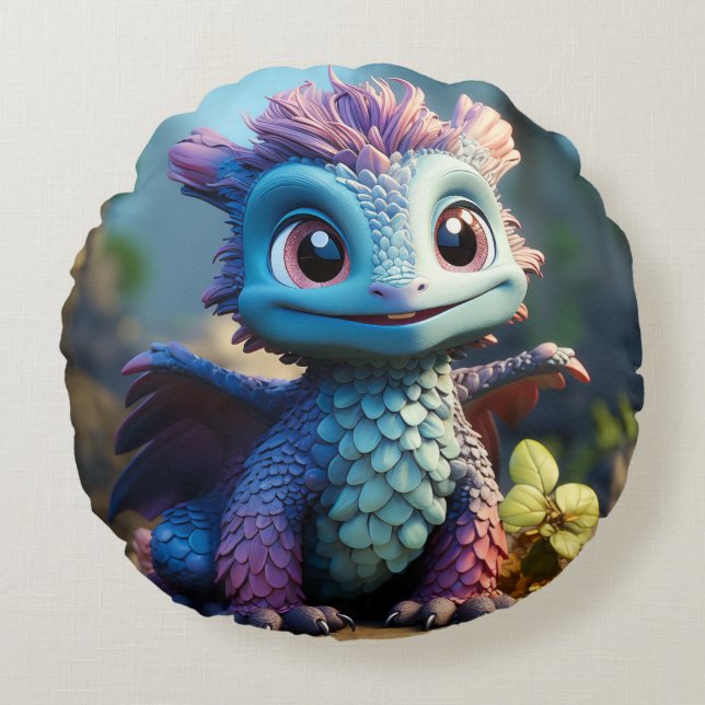 Coussins Ronds Aiden, un tablier de dragon lunaire (Devant)