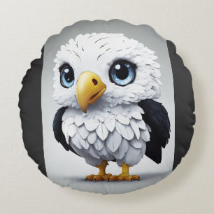 Coussins Ronds Aigle de dessin animé tacheté blanc mignon