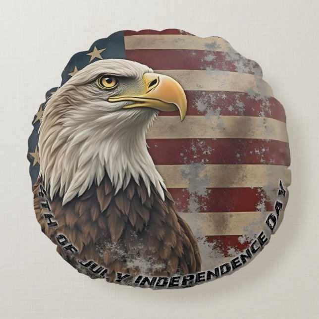 Coussins Ronds Aigle majestueux et drapeau – Esprit de liberté (Devant)