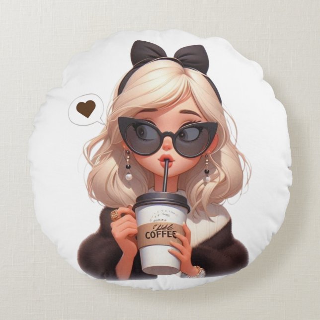 Coussins Ronds Aimer le café (Devant)