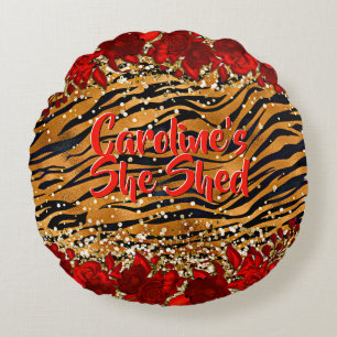 Coussins Ronds Ajouter Le Nom Texte Elle Tigre Tiger Tirages Fleu
