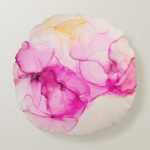 Coussins Ronds Alcool encre texture marine. L'art contemporain.