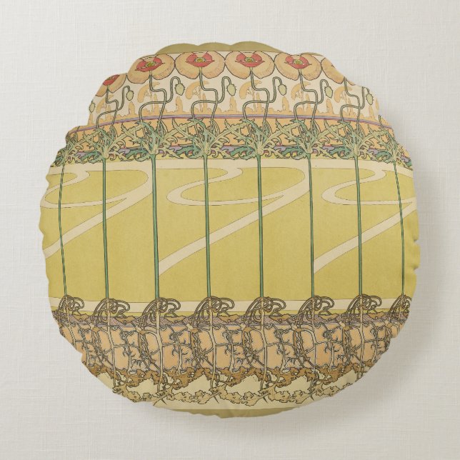 Coussins Ronds Alfonse Mucha Poppies Art Nouveau Floral Wallpaper (Devant)