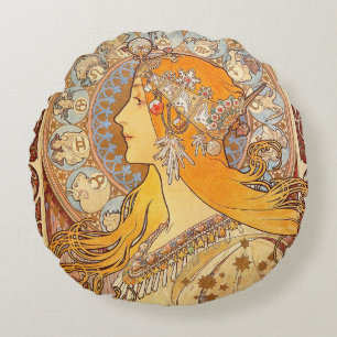 Coussins Ronds Alfonse Mucha Zodiac Art nouveau femme
