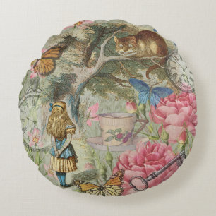 Coussins Ronds Alice Chat du Cheshire Jardin de l'Arbre Wonderlan
