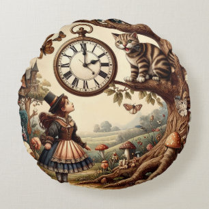 Coussins Ronds Alice et Chat du Cheshire : Fantaisie merveilleuse