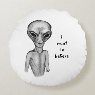 Coussins Ronds Alien gris, je veux croire