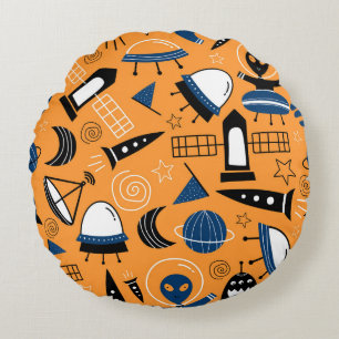 Coussins Ronds Alien OVNI, vaisseaux spatiaux, motif pour enfants