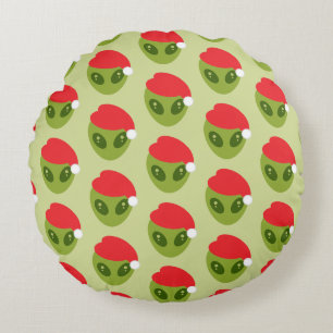 Coussins Ronds Alien vert mignon en Motif de Santa Hat