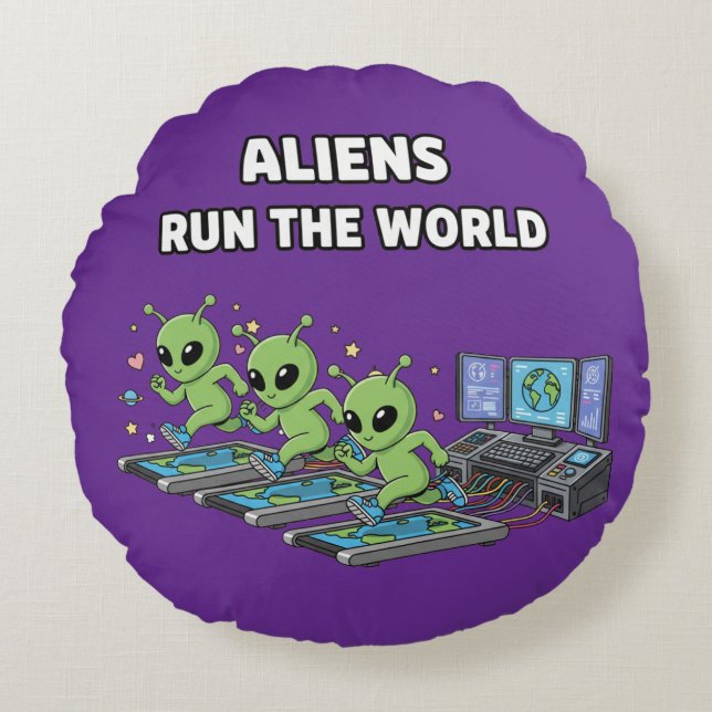 Coussins Ronds Aliens Run the World (Devant)