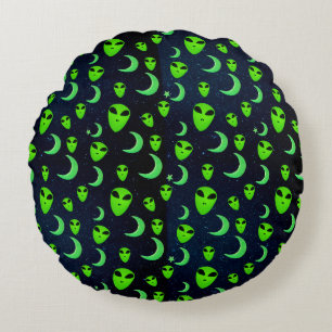 Coussins Ronds Aliens verts et lunes et étoiles