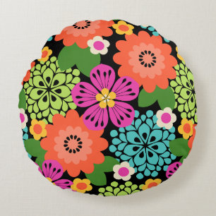 Coussins Ronds Allana Garden Floral Graphique Hawaiien - Noir