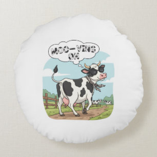 Coussins Ronds "Aller de l'avant" Vache - Humour de ferme drôle e