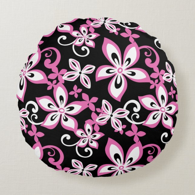 COUSSINS RONDS ALOHA HAWAI (NOIR/ROSE) (Devant)
