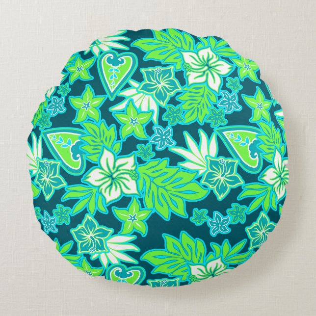 Coussins Ronds Aloha Heart Hawaiian Hibiscus Tropical (Devant)