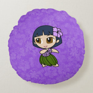 Coussins Ronds Aloha Honeys Purple Hula Girl Hawaiian Hibiscus