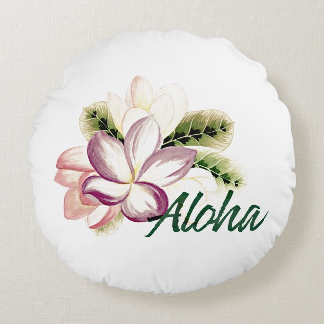 Coussins Ronds Aloha Plumeria (Devant)