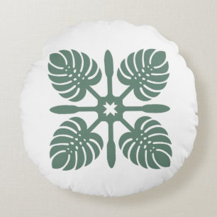 Coussins Ronds Aloha Spirit Hawaiian Quilt - Monstera & Paddles