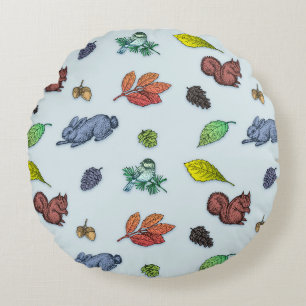 Coussins Ronds Alors mignon Animaux Bois Automne Floral