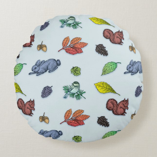 Coussins Ronds Alors mignon Animaux Bois Automne Floral (Devant)