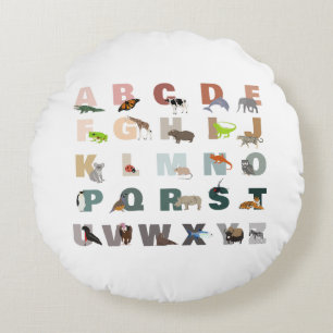 Coussins Ronds Alphabet ABC Animaux Mignons