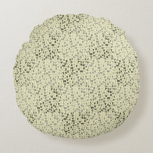 Coussins Ronds Alphabets Motif 01 BW.w LYellow BG (Devant)