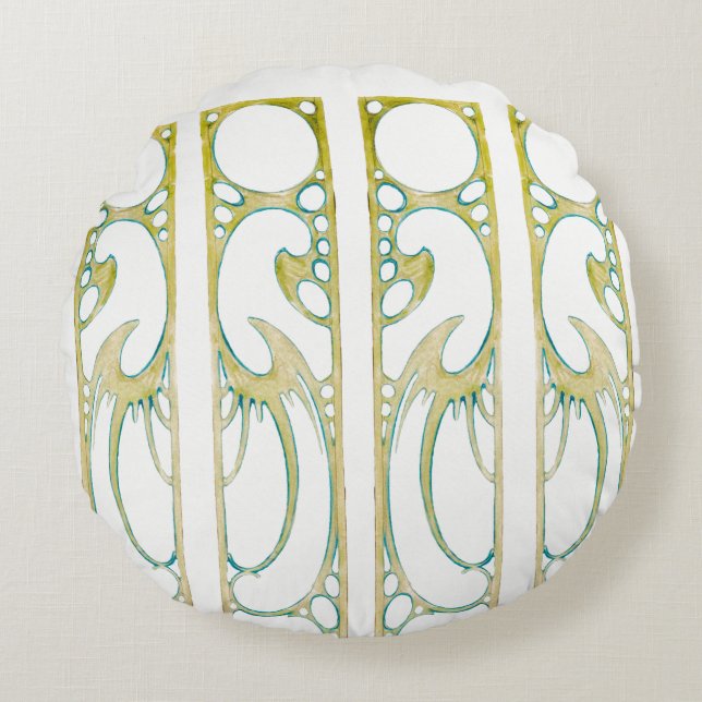 Coussins Ronds Alphonse Mucha Art nouveau cadre décoratif rayure (Devant)