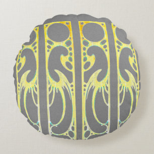 Coussins Ronds Alphonse Mucha Art nouveau gris abstrait