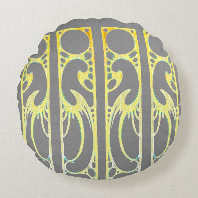 Coussins Ronds Alphonse Mucha Art nouveau gris abstrait (Devant)