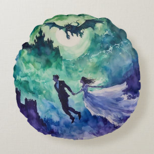 Coussins Ronds Amants volants - Peinture à l'aquarelle