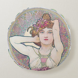 Coussins Ronds Améthyste (Quatre Bijoux), Alphonse Mucha Throw Pi