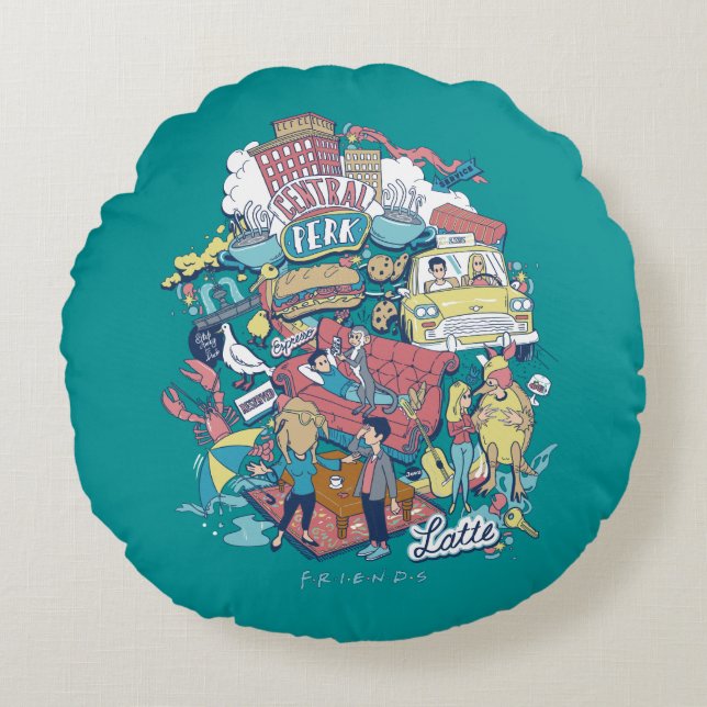 Coussins Ronds AMIS™ | Collage de dessin (Devant)