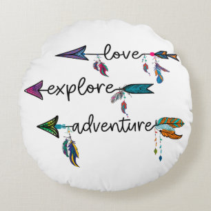 Coussins Ronds Amour Explore Aventure Arrow Tribal Boho Design