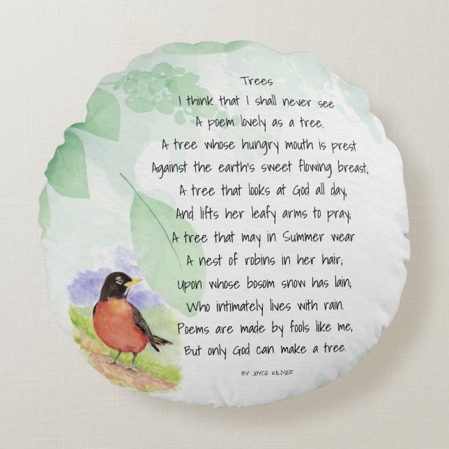 Coussins Ronds Amour Nature Poème Inspirationnel Arbres Kilmer Th (Devant)