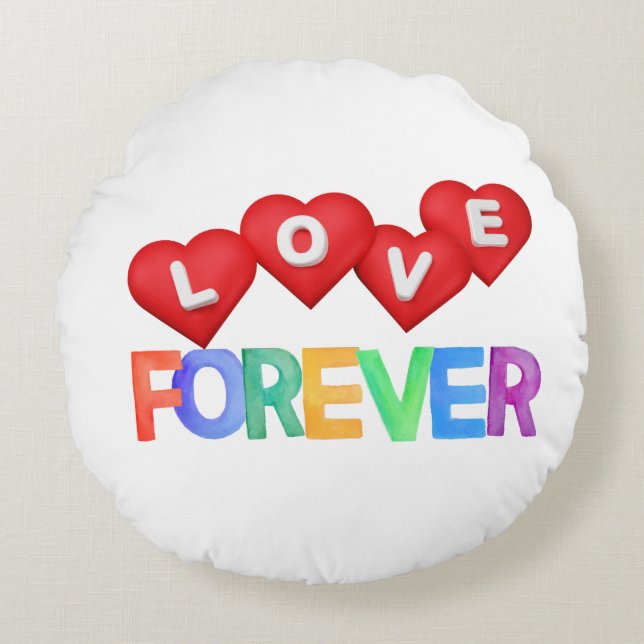Coussins Ronds Amour pour toujours – Joyeuse Saint-Valentin (Devant)