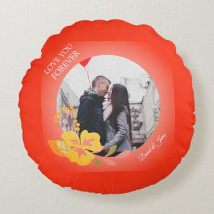 Coussins Ronds Amour romantique moderne Couple Photo Valentines J