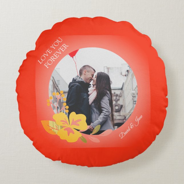 Coussins Ronds Amour romantique moderne Couple Photo Valentines J (Devant)