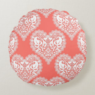 Coussins Ronds Amour sans couture Valentines Jour blanc dentelle
