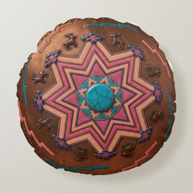 Coussins Ronds Amulett-Kissen „Hüter der Steppe“ Rundes Kissen (Devant)