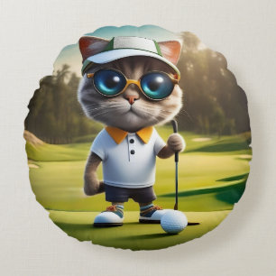 Coussins Ronds Amusant Animé Cat Golf Player,
