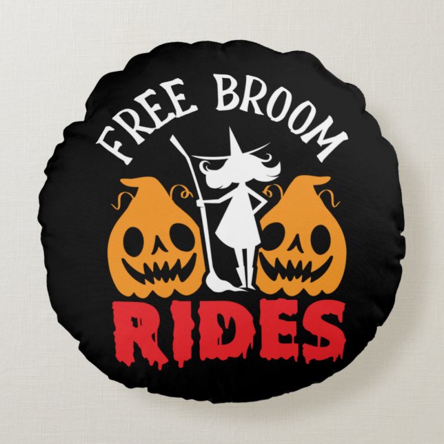 Coussins Ronds Amusant Halloween Free Broom Rides sorcier Citroui (Devant)