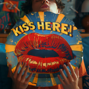 Coussins Ronds Amusant Retro Pop Art 'Kiss Here!'