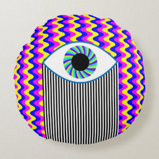 Coussins Ronds Amusant tout voir art numérique oeil avec multicol