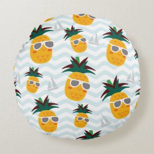 Coussins Ronds Ananas, bateau : mignon motif océanique.
