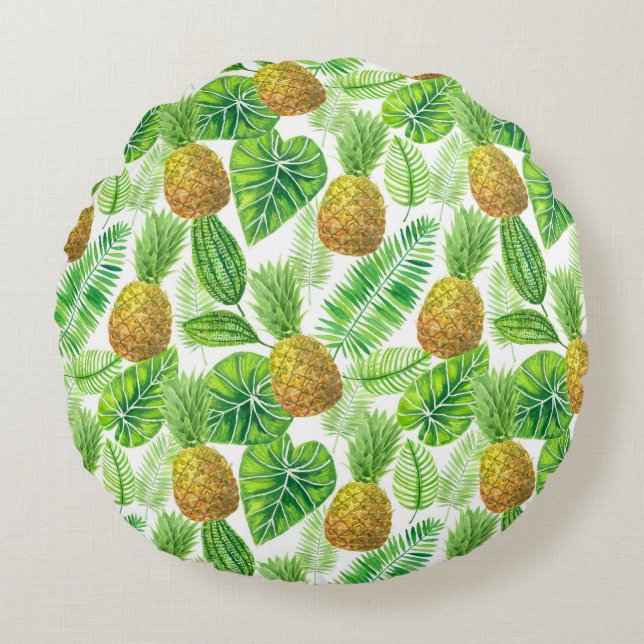Coussins Ronds Ananas et feuilles tropicaux (Devant)