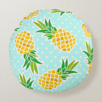 Coussins Ronds Ananas Exotiques : Polka Bleu-Dot Amusant.