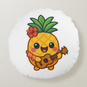 Coussins Ronds Ananas souriant Kawaii - Tropical